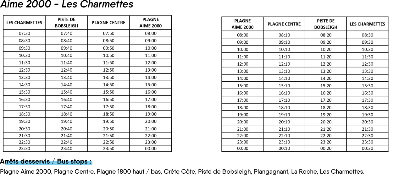 Horaires navettes altitude