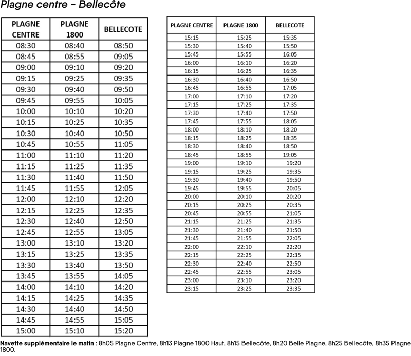 Horaires navette altitude
