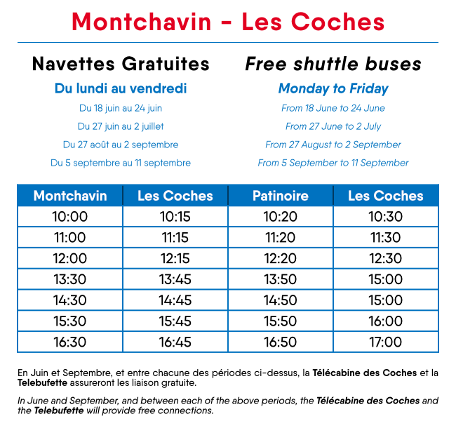 Horaires navettes montchavin Les coches
