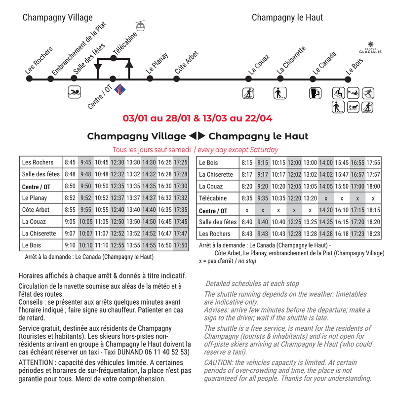 Horaires navette Champagny en Vanoise