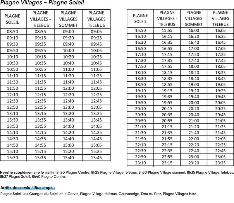 Horaires navette altitude