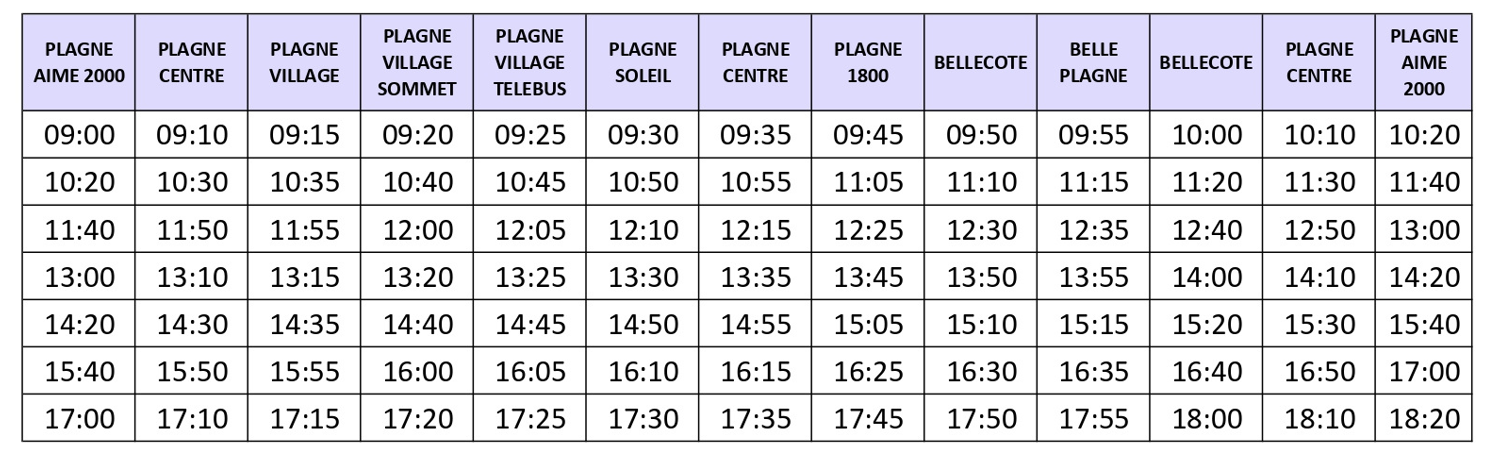 horaires navettes