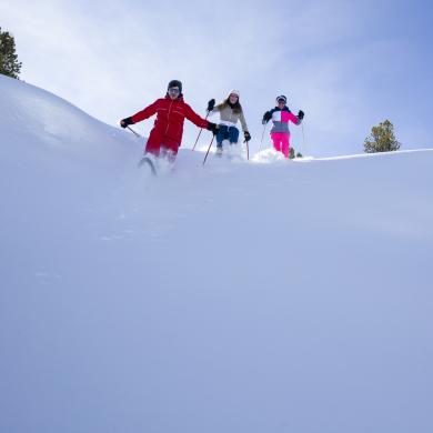 Course en raquettes dans la poudreuse à La Plagne