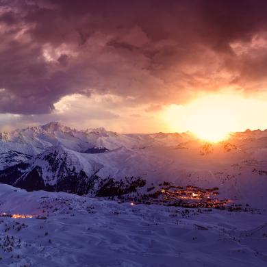 Panorama de La Plagne coucher de soleil