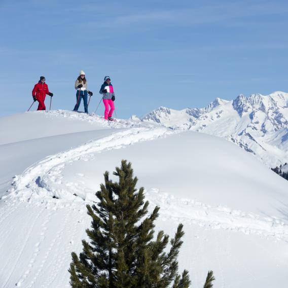 Randonnée raquettes face au Mont Blanc