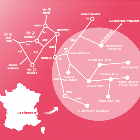 Carte comment venir à La Plagne
