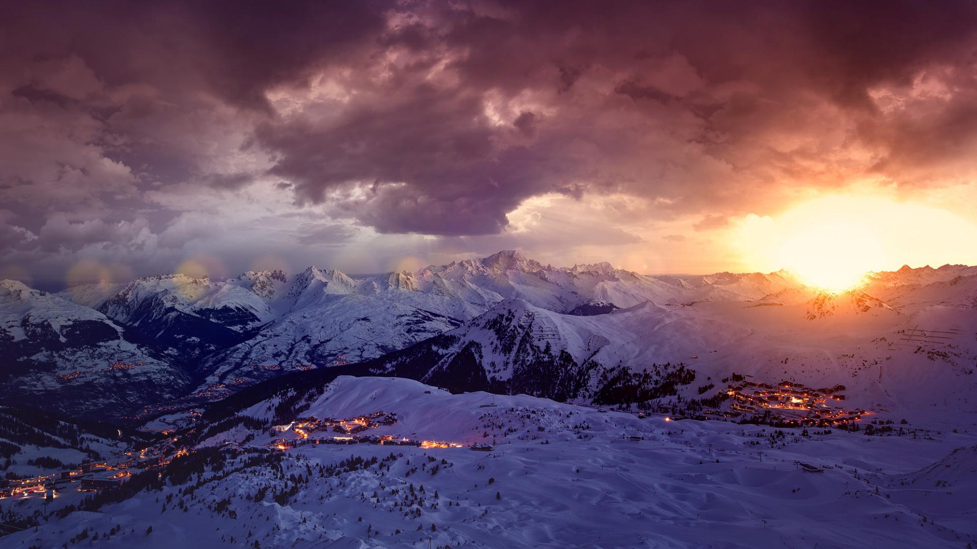 Panorama de La Plagne coucher de soleil